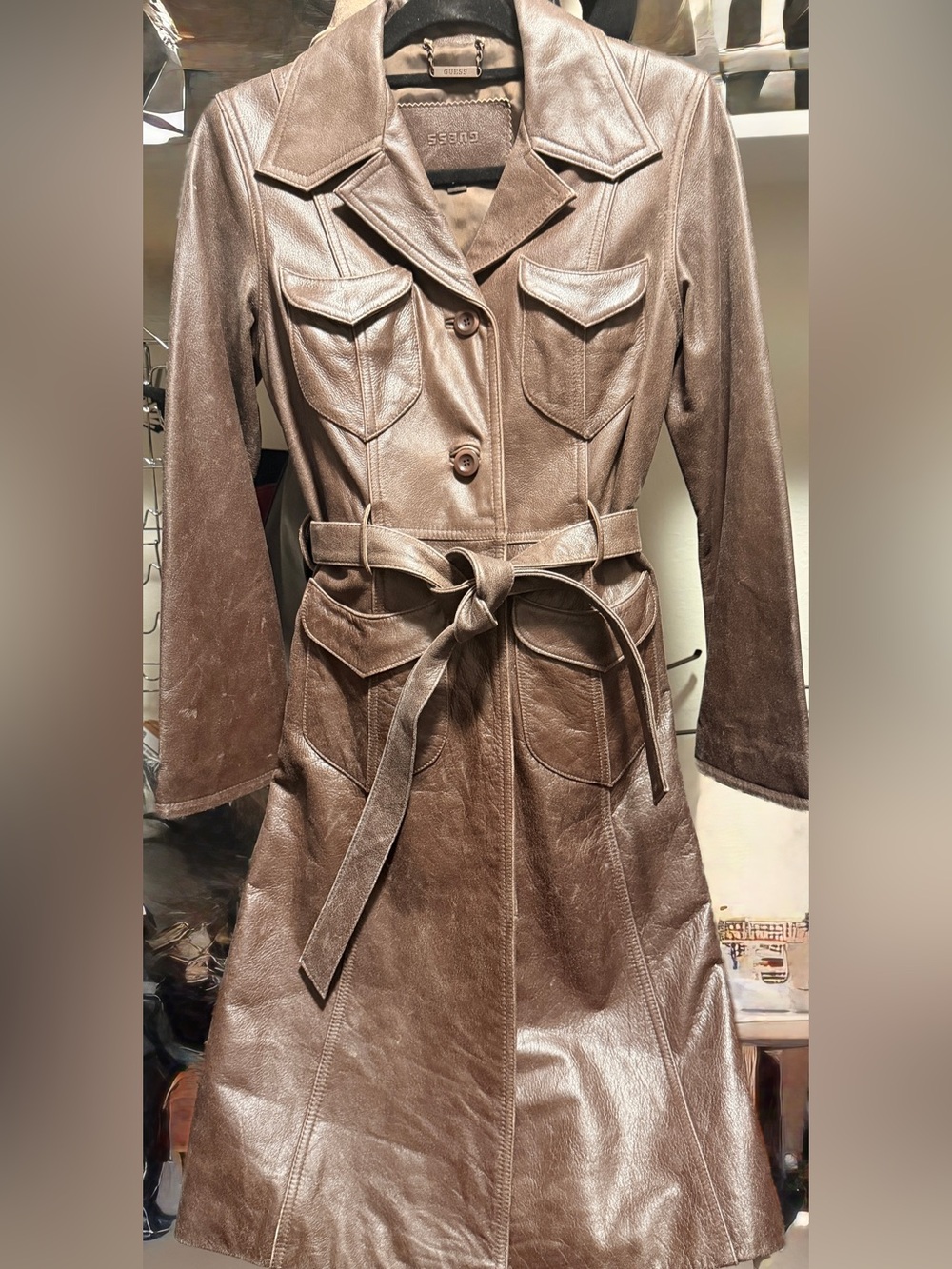 Guess Brown Leather Trench Coat